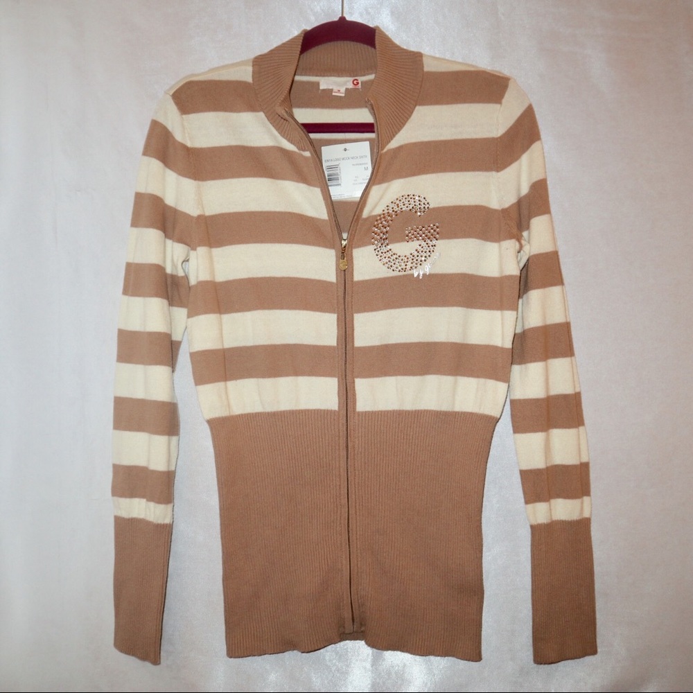 Guess mock neck sweater stripes Dulchie/milk NWT